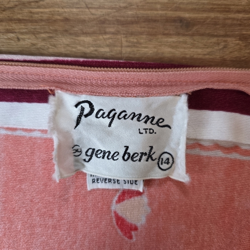 Vintage 1970s Paganne Dress by Gene Berk – Size 14 / M – Coral Floral - Picture 9 of 12